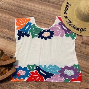 J. Marie Bright Embroidered White Top Medium